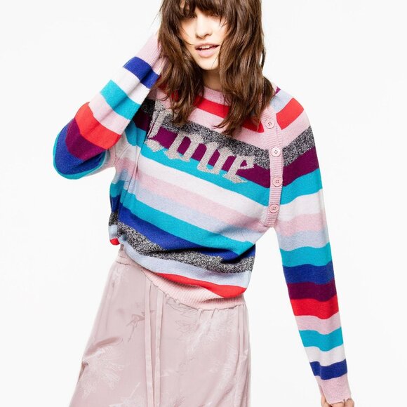 NWT Zadig & Voltaire Justy Stripes Merino Wool Sweater Size XS S M $388